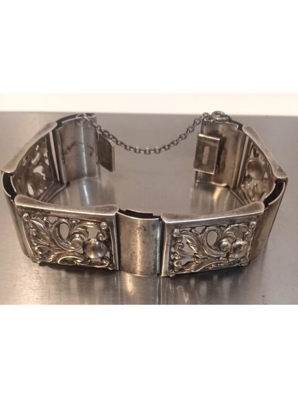 Vintage Napier Sterling Silver Panel Bracelet MCM Nouveau Art Deco Jewelry 62g